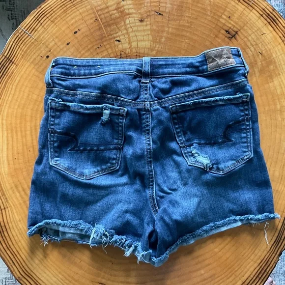American Eagle Curvy Hi Rise Shortie Shorts Sz 10 Destructed Stretch - Picture 2 of 7